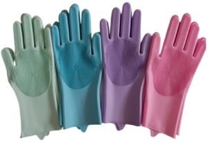 SAMRUKZONE SRZ Silicone Gloves, Cleaning Gloves, Silicon Hand Gloves for Kitchen Dishwashing and Pet Grooming, Great for Washing Dish, Car, Bathroom (Two Pairs - ANY AVAILABLE COLOR)