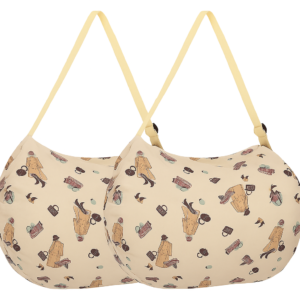 SRZ Foldable Shopping Bag with Zipper Picnic Snacks bag Shoulder Hand Bag Grocery bag Picnic Bag Nylon Waterproof (Cream Design - PACK OF 2)