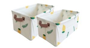 SRZ Wardrobe Cupboard Organiser Storage Box for Clothes Jeans Sarees Toys, Double Layer Cloth with Steel Frame 48x30x20 cms ( 26 Litres, Cream Lemon - Pack of 2 )