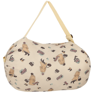 SRZ Foldable Shopping Bag with Zipper Picnic Snacks bag Shoulder Hand Bag Grocery bag Picnic Bag Nylon Waterproof (Cream Design - PACK OF 1)