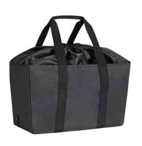 SRZ Foldable Reusable Shopping Bag with draw string CLOTH CLOSURE cover, Shopping, Grocery, Supermarket, Picnic,Tote Bag (Black with Black Strap/Handle - Pack of 1 )