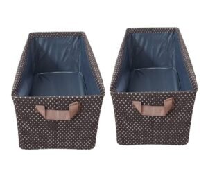 SRZ Wardrobe Cupboard Organiser Storage Box for Clothes Jeans Sarees Toys, Double Layer Cloth with Steel Frame - BROWN POLKA DOT (48x30x20 cms, 26 Litres, Pack of 2)