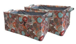 SRZ Samrukzone Designer Wardrobe Clothes Organizer, Clothes Storage Basket, Storage box for Sarees, Metal Frame, Double Layer Cloth, UNIQUE DESIGNS - ETHNIC (48x30x20 cms, 26L,PACK OF 2)
