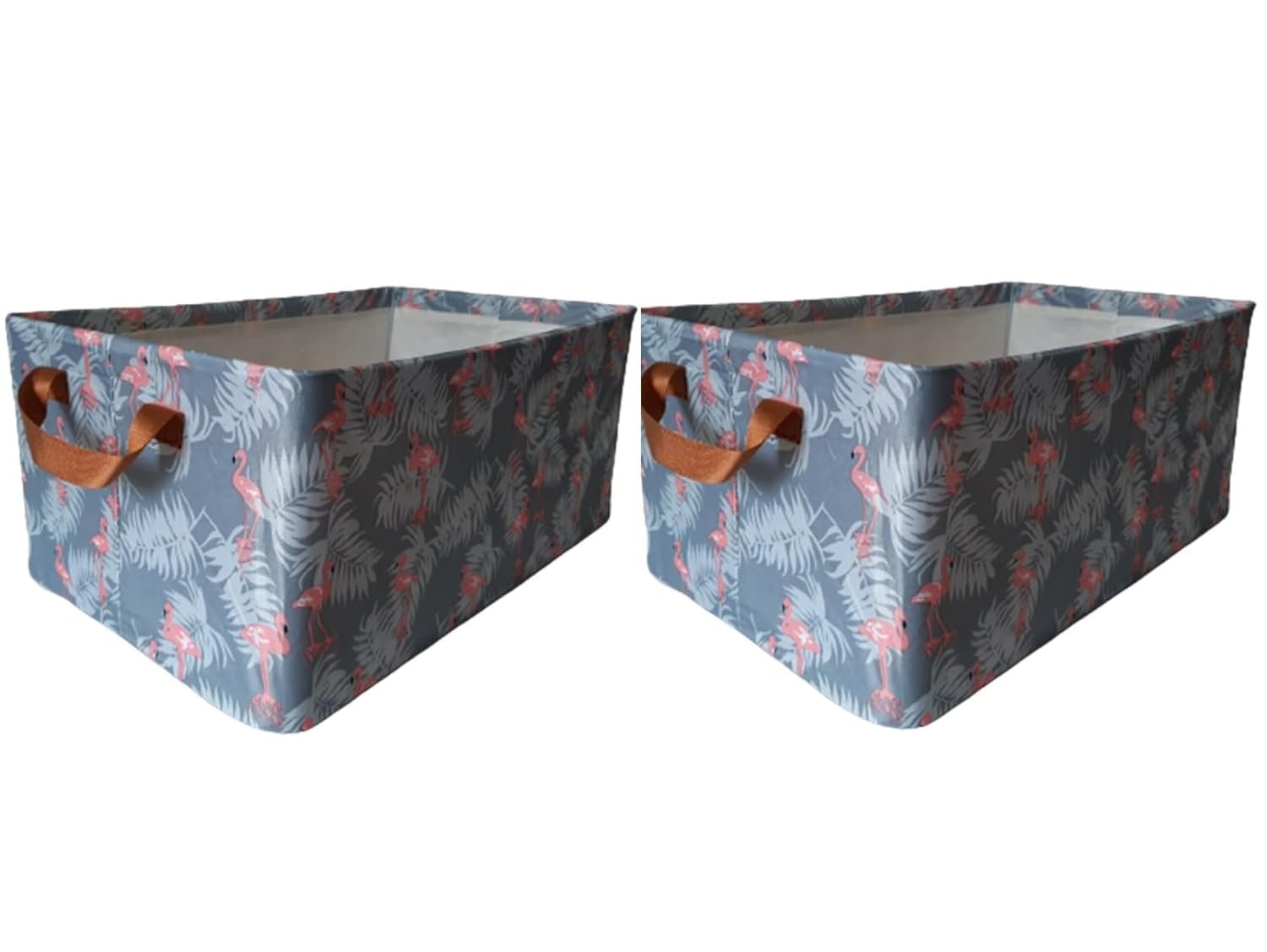 SRZ SAMRUKZONE Cupboard Wardrobe Organiser Storage Box with Steel Frame Clothes, Jeans, Sarees, Toys, Books - GREY FLAMINGO (48x30x20 cms, 26 Litres, PACK OF 2)