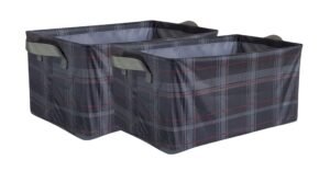 SRZ Wardrobe Cupboard Organiser Storage Box for Clothes Jeans Sarees Toys Double Layer Cloth with Steel Frame - DESIGNER CHECKS (48x30x20 cms, 26 Litres,Pack Of 2 )
