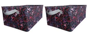 SRZ Samrukzone Designer Wardrobe Clothes Organizer, Clothes Storage Basket, Storage box for Sarees, Metal Frame, Double Layer Cloth, UNIQUE DESIGNS - HEARTS (48x30x20 cms, 26L,PACK OF 2)