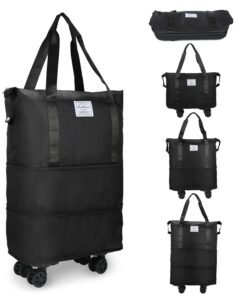 SRZ Travel Duffle Bag with Wheels Expandable, Foldable, Waterproof, 360 deg Detachable Wheels, Ideal for Travel, Weekend Trips, Shopping (Black)