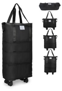 SRZ Travel Duffle Bag with Wheels 4 LAYER Expandable, Foldable, Waterproof, 360 deg Detachable Wheels, Ideal for Travel, Weekend Trips(Black)