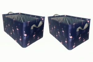 SRZ Samrukzone Cupboard Wardrobe Organiser Storage Box for Clothes Jeans Sarees Toys Books, Double Layer Cloth with Steel Frame ( 48x30x20 cms, 26 Litres) (PACK OF 2 - FLAMINGO NAVY_BLUE)