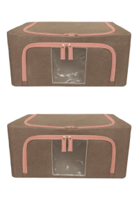 SRZ Clothes Storage Organiser, Wardrobe Clothes Organizer, Storage Box for Clothes, Steel Frame, Stitched Handles, Foldable (40x30x20 cms, 24 Liter - PACK of 2, BROWN)