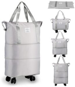 SRZ Travel Duffle Bag with Wheels Expandable, Foldable, Waterproof, 360 deg Detachable Wheels, Ideal for Travel, Weekend Trips, Shopping (GREY)