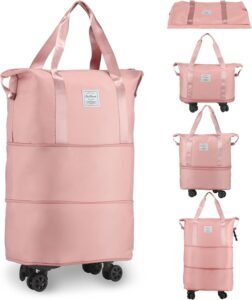 SRZ Travel Duffle Bag with Wheels Expandable, Foldable, Waterproof, 360 deg Detachable Wheels, Ideal for Travel, Weekend Trips, Shopping (PEACH / PINK)